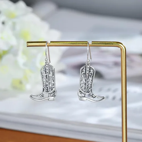 Vista 4 de Sterling Silver Cowgirl Boot Earrings Women Girls Dangle Boot Earrings Country Western Style Jewelry Gifts for Cowgirl