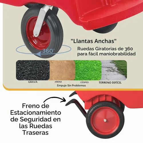 Vista 4 de Children's Factory Cochecito de 4 Pasajeros con Llantas "Fat Tire" que Nunca se Desinflan Bye-Bye Buggy, Cochecito Rojo para Múltiples Pasajeros