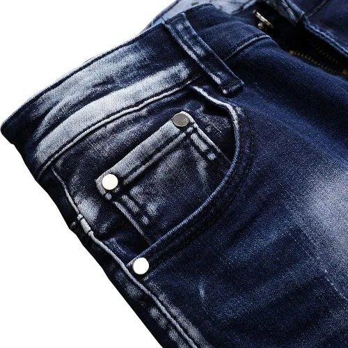 Vista 4 de NC Pantalones vaqueros para hombre rasgados pantalones de mezclilla rectos Slim Fit Regular Distressed Comfort Flex