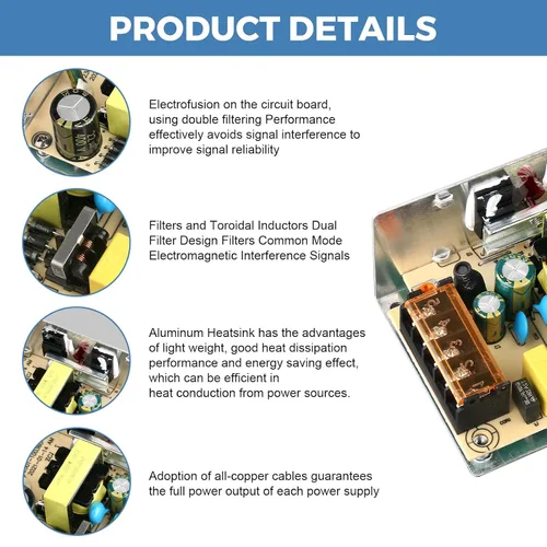 Vista 4 de Fuente de alimentación de 12V 3A 36W AC a DC para 5050 3528 12V LED tira de luz