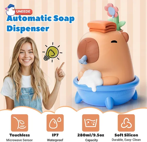 Vista 2 de UNEEDE Capybara - Dispensador de jabón de manos, espuma automática sin contacto con sensor avanzado, IP7 impermeable, portátil y recargable