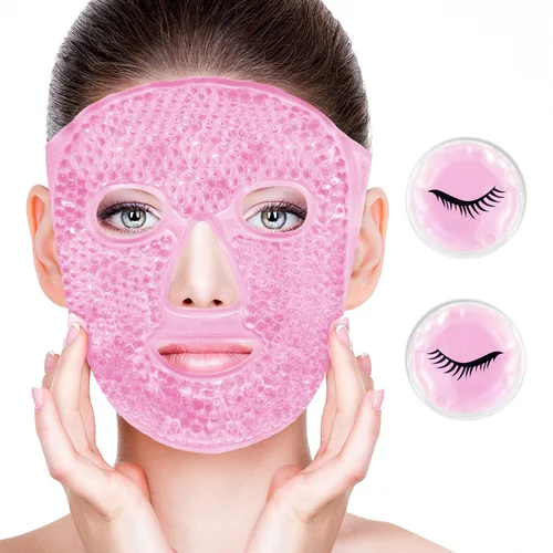 Vista 8 de Máscaras faciales frías, máscara facial de hielo, compresa fría y caliente, ojeras, hinchazón, migrañas y dolor de cabeza, enfriamiento