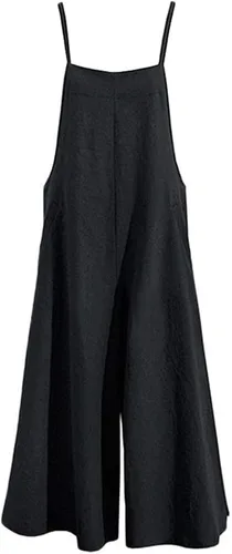 Vista 4 de YESNO Overol suelto de estilo casual para mujer corte amplio de algodón con bolsillos PZZ pantalones largos con pierna ancha