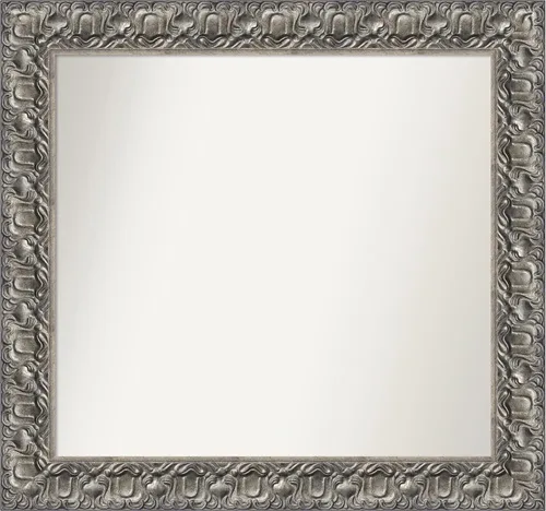 Vista 71 de Amanti Art Espejo de baño plateado para sobre fregadero, 26 x 26 pulgadas, espejo cuadrado de níquel pulido, marco de madera tradicional mediano, se