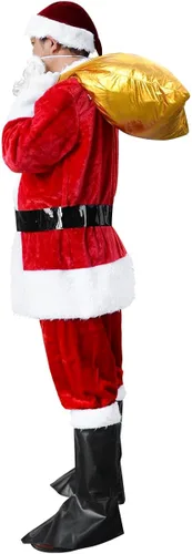 Vista 6 de Traje de Papá Noel de Navidad disfraz de Papá Noel para hombres adultos ropa clásica de franela de Navidad traje de disfraces de Papá Noel
