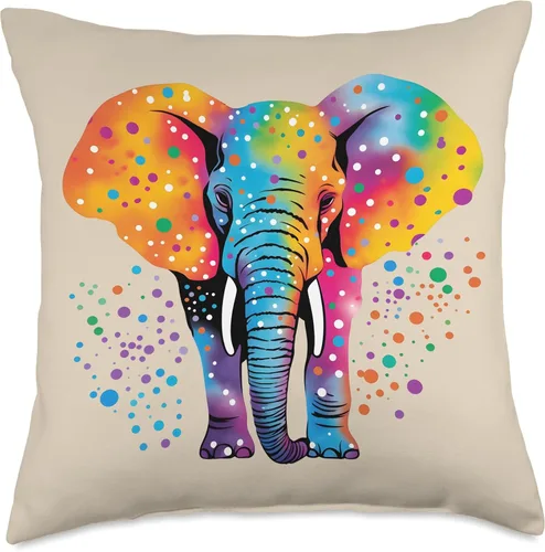 Vista 5 de Rainbow Elephant Colorful Polka Dot Almohada colorida de lunares con diseño de elefante, 16 x 16 pulgadas, multicolor