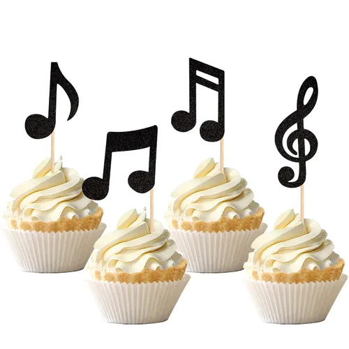 Vista 13 de 24 piezas de decoración de cupcakes de reina bailarina con brillantina, bola de discoteca, notas musicales, cantante, baile, cupcakes, temática