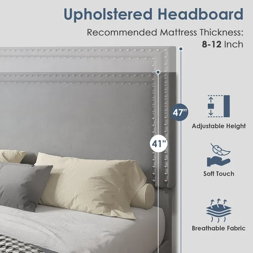 Vista 42 de VECELO Base de cama de plataforma de tamaño individual con cabecera tapizada de altura ajustable, base de colchón moderna, soporte de listones