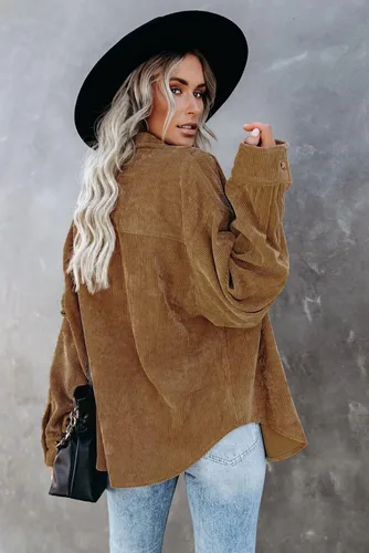 Vista 6 de Magritta Camisas de manga larga con cuello en V y botones para mujer, blusas de gran tamaño con bolsillos