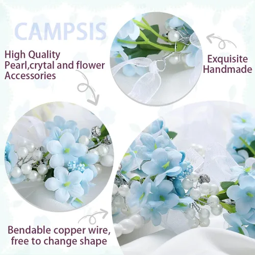 Vista 5 de Campsis Diadema de flores azules, tocado floral para niñas