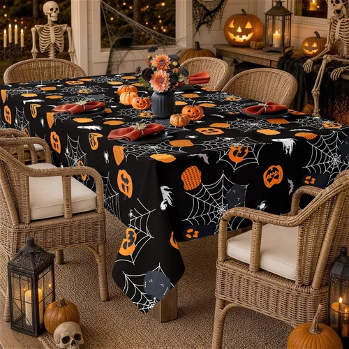 Vista 5 de Mantel rectangular de Halloween, color negro, 60 x 84 pulgadas Halloween 01