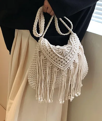 Vista 4 de Crossbody Bag Purse Women Cute Hobo Bag Satchel Bag Summer Beach Bag Knit Bag Shoulder Bag Tassels Crochet Tote Handbags