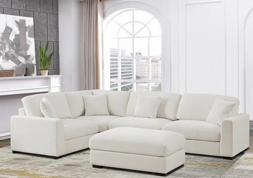 Vista 3 de Sofá modular Cloud de 212 pulgadas con tumbona grande, profundo y cómodo, sofás seccionales en forma de L de gran tamaño para sala de estar, Blanco