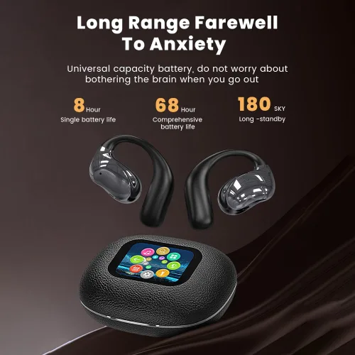 Vista 5 de Piluyaa Auriculares de oreja abierta, ultra cómodos, inalámbricos Bluetooth 5.4, auriculares sobre la oreja con pantalla táctil inteligente ganchos