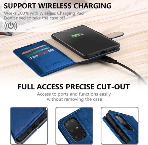 Vista 5 de Belemay Funda tipo cartera para Galaxy S20+ Plus, de piel auténtica, con bloqueo RFID, funda protectora con tapa, cierre magnético con función atril