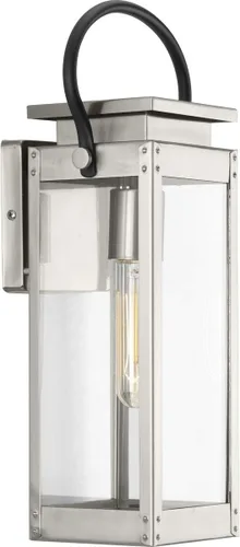 Vista 15 de Progress Lighting Union Square Collection - Lámpara de cristal plano transparente con 2 luces, para exteriores, acero inoxidable