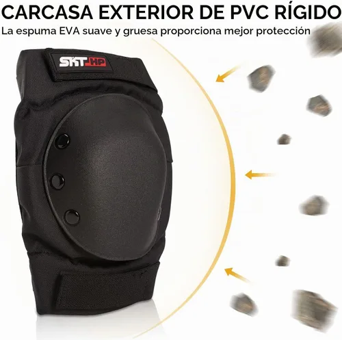 Vista 4 de SKT HP Equipo de protección para adultos, rodilleras, coderas, muñequeras para patinaje en línea, ciclismo, patinaje A: Negro