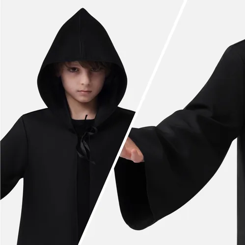 Vista 4 de Spooktacular Creations Disfraz de Halloween para niños, túnica con capucha para niños, túnica con capucha para fiestas de Halloween y cosplay