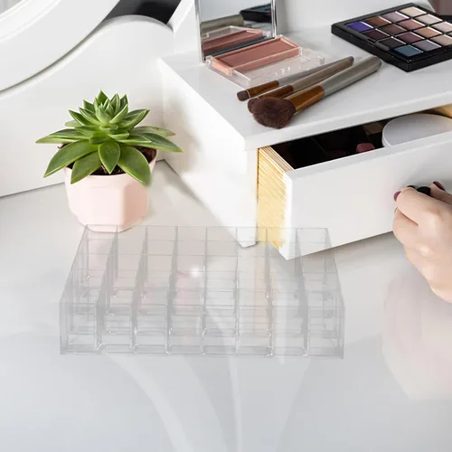Vista 6 de Housoutil Multi-grid Lipstick Holder and Desktop Lipstick Rack 2pcs 40-slot Acrylic Makeup Organizer for Vanity and Cosmetic Storage at Home