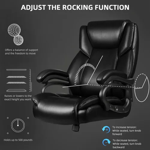 Vista 7 de OFIKA Silla de oficina grande y alta de 500 libras, soporte lumbar ajustable, silla de oficina para personas pesadas, respaldo alto resistente Negro