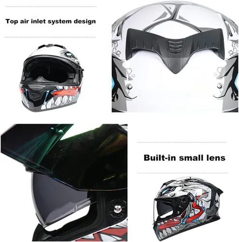 Vista 5 de Cascos de motocicleta de cara completa, casco de motocicleta aprobado por ECE/DOT con viseras dobles, casco de motocicleta de cara completa para J
