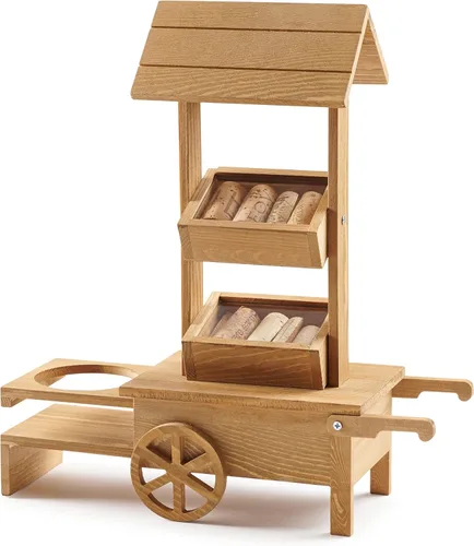 Vista 10 de Soporte para botellas de vino con bandeja para servir aperitivos, carrito de madera de mesa para dulces y calentador de nueces con capacidad para 1