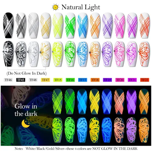 Vista 2 de Gel de araña luminoso de 12 colores, gel de araña que brilla en la oscuridad para arte de uñas, gel de dibujo de alambre elástico para línea