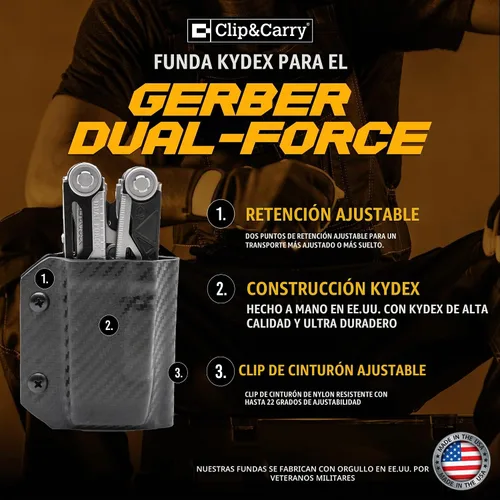 Vista 2 de Clip & Carry Kydex - Funda multiherramienta para Gerber Dual-Force, fabricada en Estados Unidos, funda para múltiples herramientas, color negro