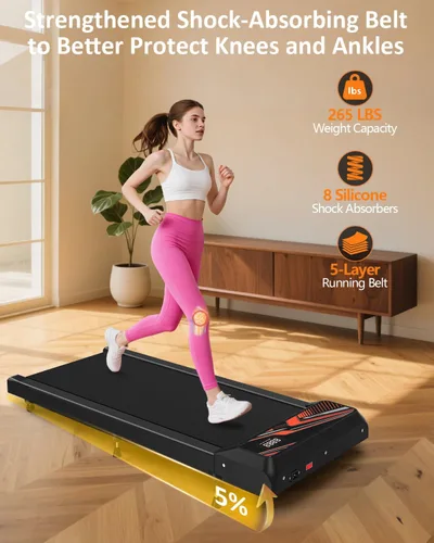 Vista 2 de 2.5HP Walking Mat with Incline pad,Under Desk Treadmill, Walking Running Pad with Remote, 3 in 1 Low Noise Small Mini Portable Treadmill with Led