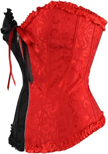 Vista 2 de Conjuntos de lencería sexy con corsé para mujer, color negro y rojo