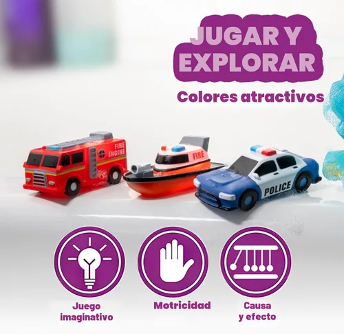 Vista 7 de Tub Works® Emergency™ Cars - Juguetes de baño iluminados, paquete de 6 Juguetes iluminados activados por agua parpadean y cambian