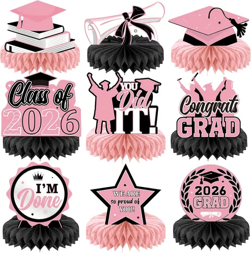Vista 9 de Yisong 9 piezas de decoración de mesa de fiesta de graduación 2026, felicitaciones de la clase de 2026, centros de mesa de graduación para mesas