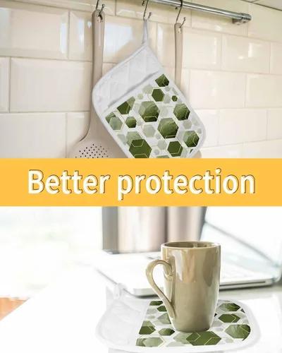Vista 7 de Sage Green 5Pcs Pot Holders for Kitchen,Non Slip & Heat Insulation Terry Cloth Potholder Set with Pocket,Thick Hot Pad Oven Mitts Trivet Coaster for