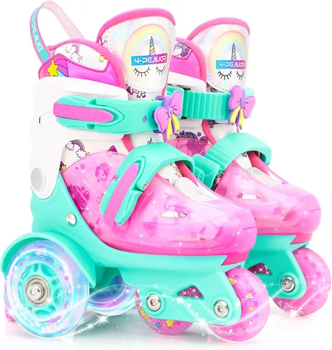 Vista 9 de Patines de ruedas ajustables para niños, niñas y señoras con ruedas que se iluminan con flash (edad 3-9), equilibrio de tres puntos, empaque de caja