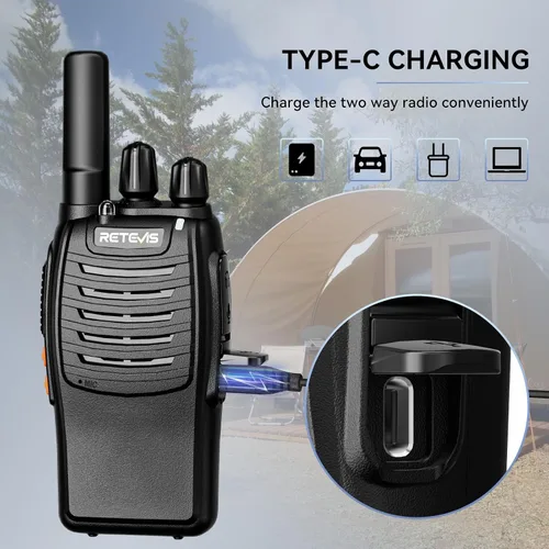 Vista 2 de Retevis Walkie Talkies H-777 con micrófono de hombro, radios de 2 vías de largo alcance, sin licencia, linterna LED, portátil, resistente a