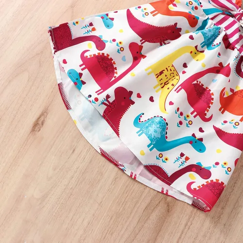 Vista 5 de Falda de verano para niñas pequeñas, con estampado de dinosaurio, sin mangas, correa sin espalda, vestido de 1 a 6 años