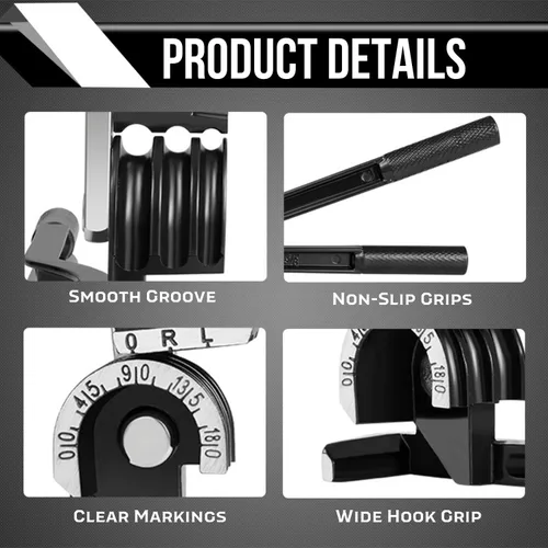 Vista 4 de Flexzion Herramienta dobladora de tubos – Doblado manual de tubos OD 3 tamaños 1/4 pulgadas 5/16 pulgadas 3/8 pulgadas 180 grados tipo palanca