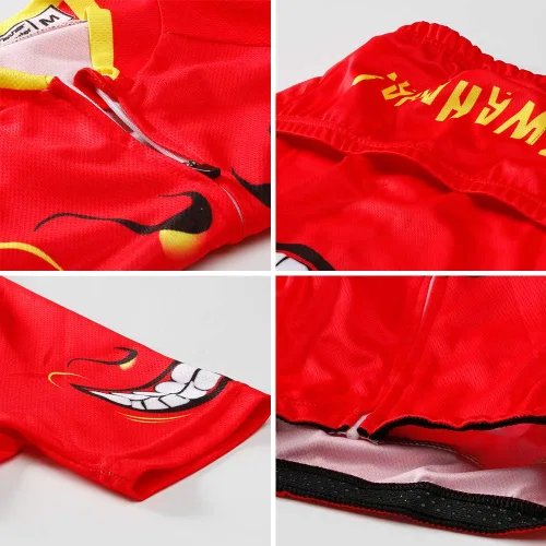 Vista 4 de FREE FISHER Maillot de ciclismo para niños, de manga corta, de dibujos animados, para bicicleta de montaña, conjunto de camiseta y pantalones cortos
