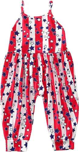 Vista 2 de Conjunto completo de ropa para niñas recién nacidas, mameluco harén del 4 de julio