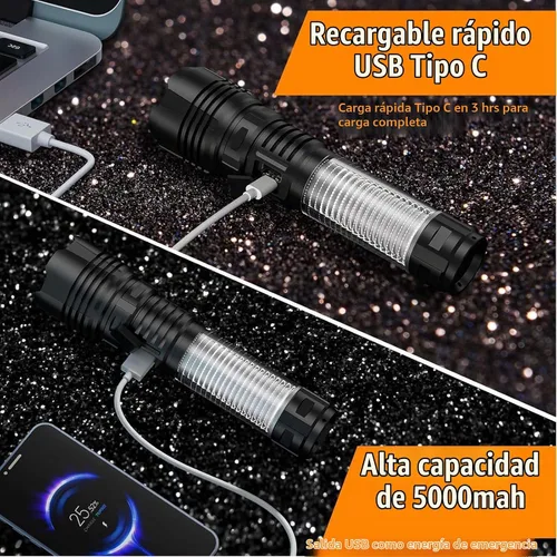 Vista 4 de Linterna LED Recargable de Linterna de 2000 Lúmenes Altos - con Linternas de Camping, Linterna LED Súper Brillante de Largo Alcance para Camping, 5