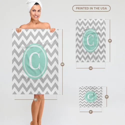 Vista 6 de 3dRose Toalla, Letra C Gris y Blanco Chevron con Monograma Menta Personal Inicial C