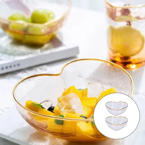 Vista 6 de 2 cuencos de vidrio para servir pequeños en forma de corazón, cuenco de postre para aperitivos, cuenco de vidrio decorativo para preparación