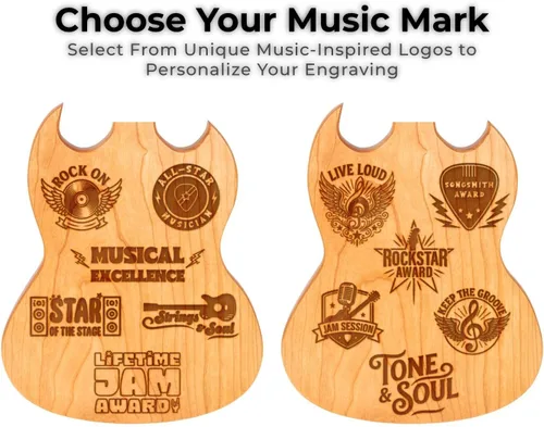 Vista 7 de Premio personalizado de guitarra Cherrywood, placa grabada personalizada con mango de paracaídas azul, 23 x 8 pulgadas Regalo para músicos