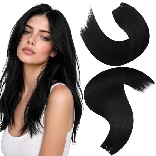 Vista 65 de Moresoo Extensiones de cabello humano real para coser, color negro natural