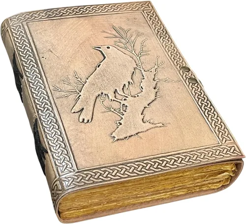 Vista 7 de Raven Leather Journal Embossed Celtic Raven Notebook Vintage Deckle Edge Paper Grimoire Gothic Wiccan Spell Book of Shadows & Sketchbook