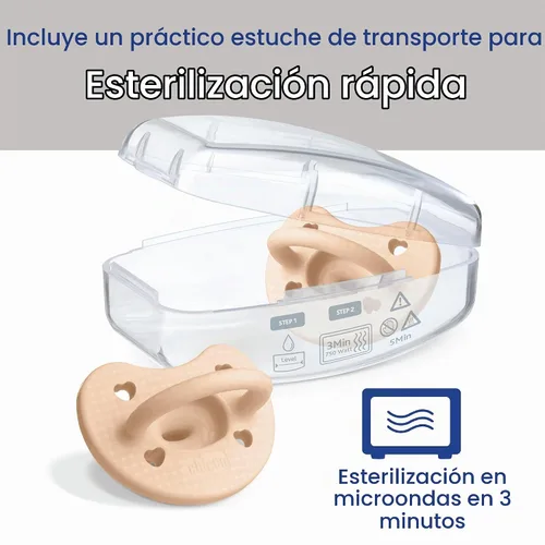 Vista 6 de Chicco Luxe Orthodontic Pacifier One-Piece Silicone, 0-6m, 2-Pack Rubor