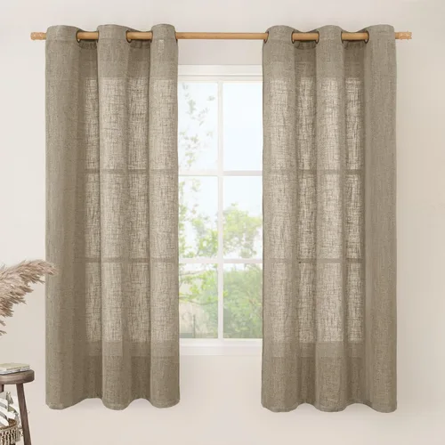 Vista 165 de LAMIT Cortinas de lino marrón caramelo para sala de estar, 84 pulgadas, de lino sintético, texturizado, filtrante de luz, paneles de privacidad
