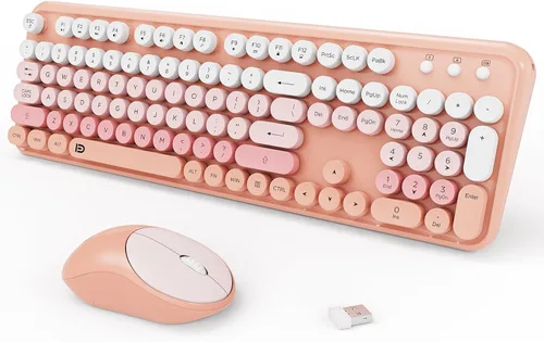 Vista 16 de FOPETT Juego de teclado y mouse inalámbricos de 2.4 GHz con botón de interruptor, teclado de tamaño completo, compatible