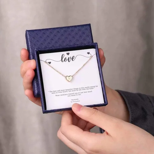 Vista 6 de Collar y dije de corazón de 14 quilates de oro con letra, collares para mujeres y niñas, regalos para el día de San Valentín