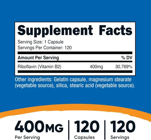 Vista 2 de Vitamina B2 Nutricost (riboflavina) 0.014 onzas, 120 cápsulas, 1 botella, 1